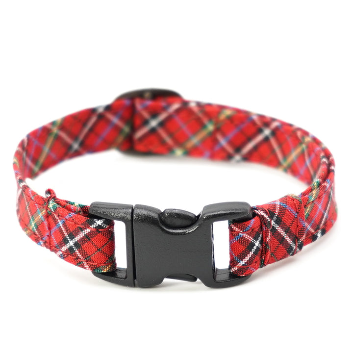猫首輪 播州織タータンチェック レッド