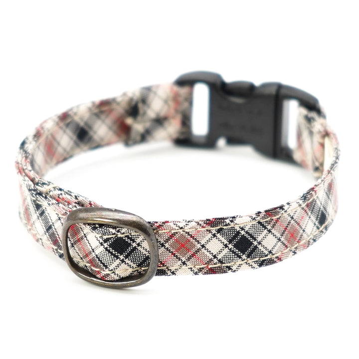 猫首輪 播州織タータンチェック ブラウン