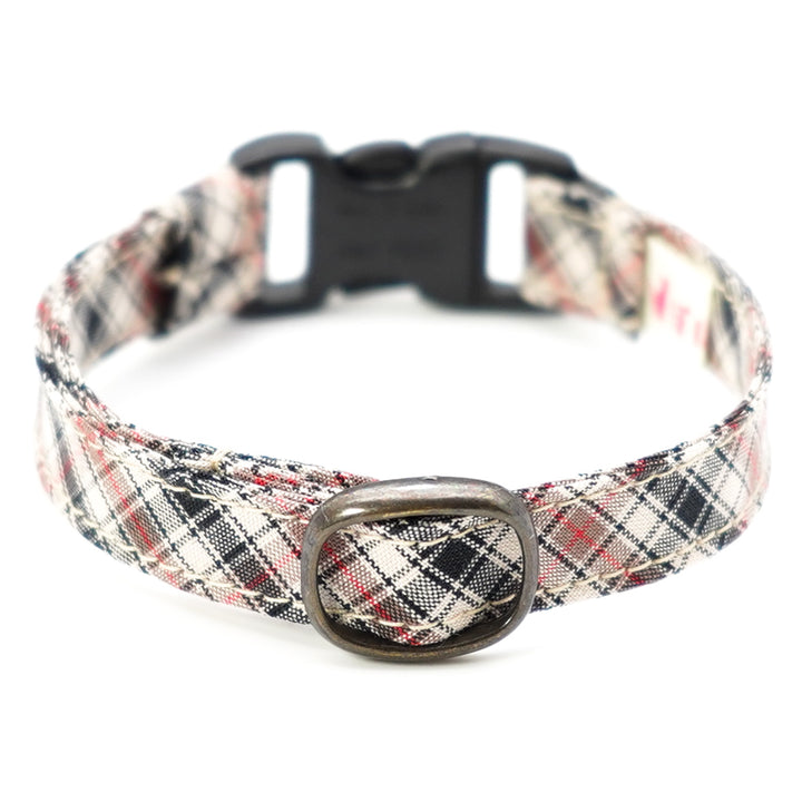 猫首輪 播州織タータンチェック ブラウン