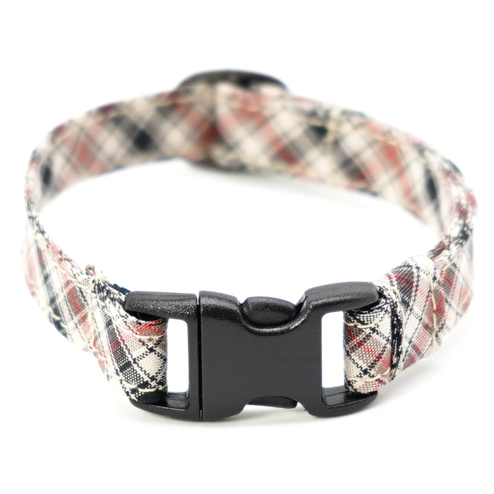 猫首輪 播州織タータンチェック ブラウン