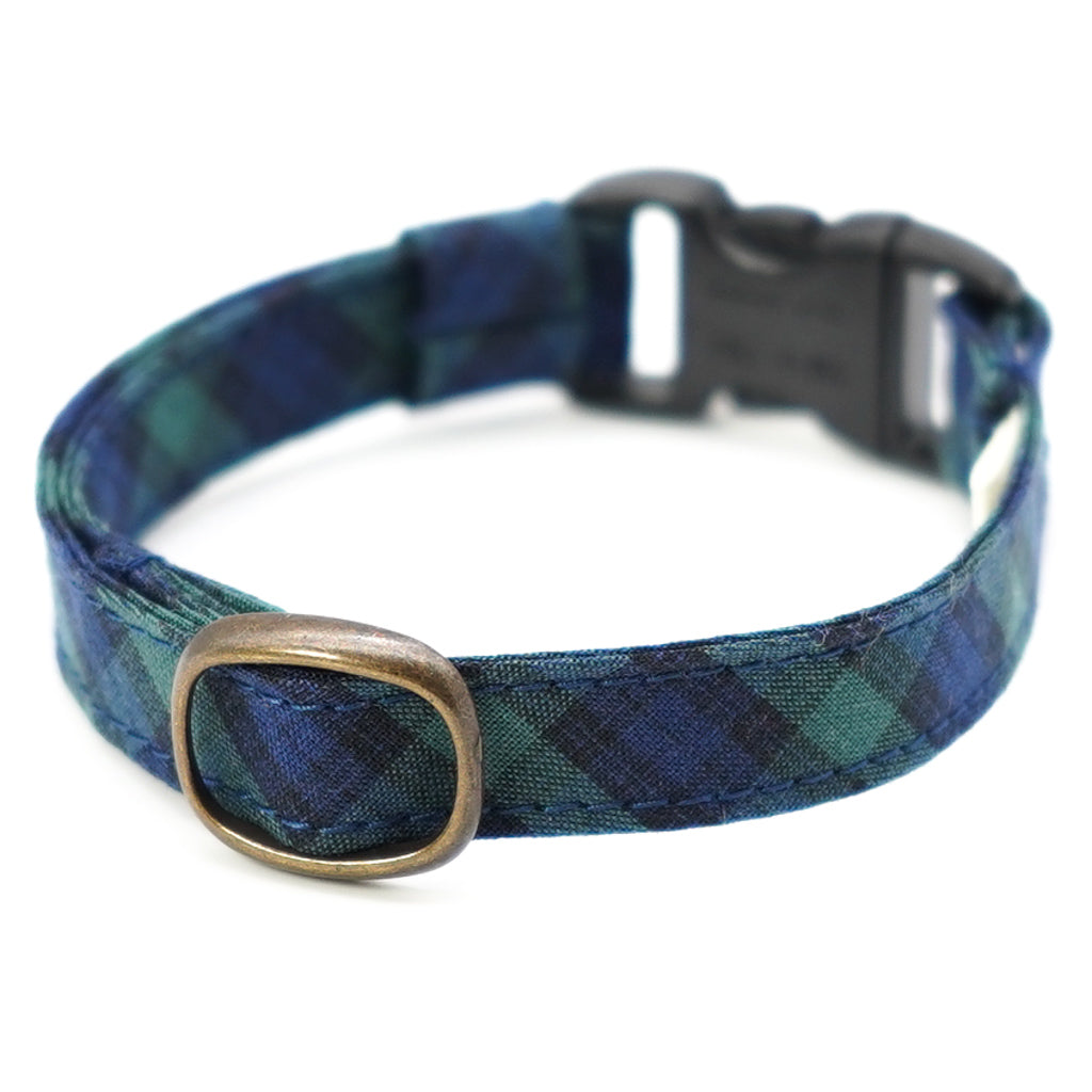 猫首輪 播州織タータンチェック ブラックウォッチ｜ぽぽねこ公式