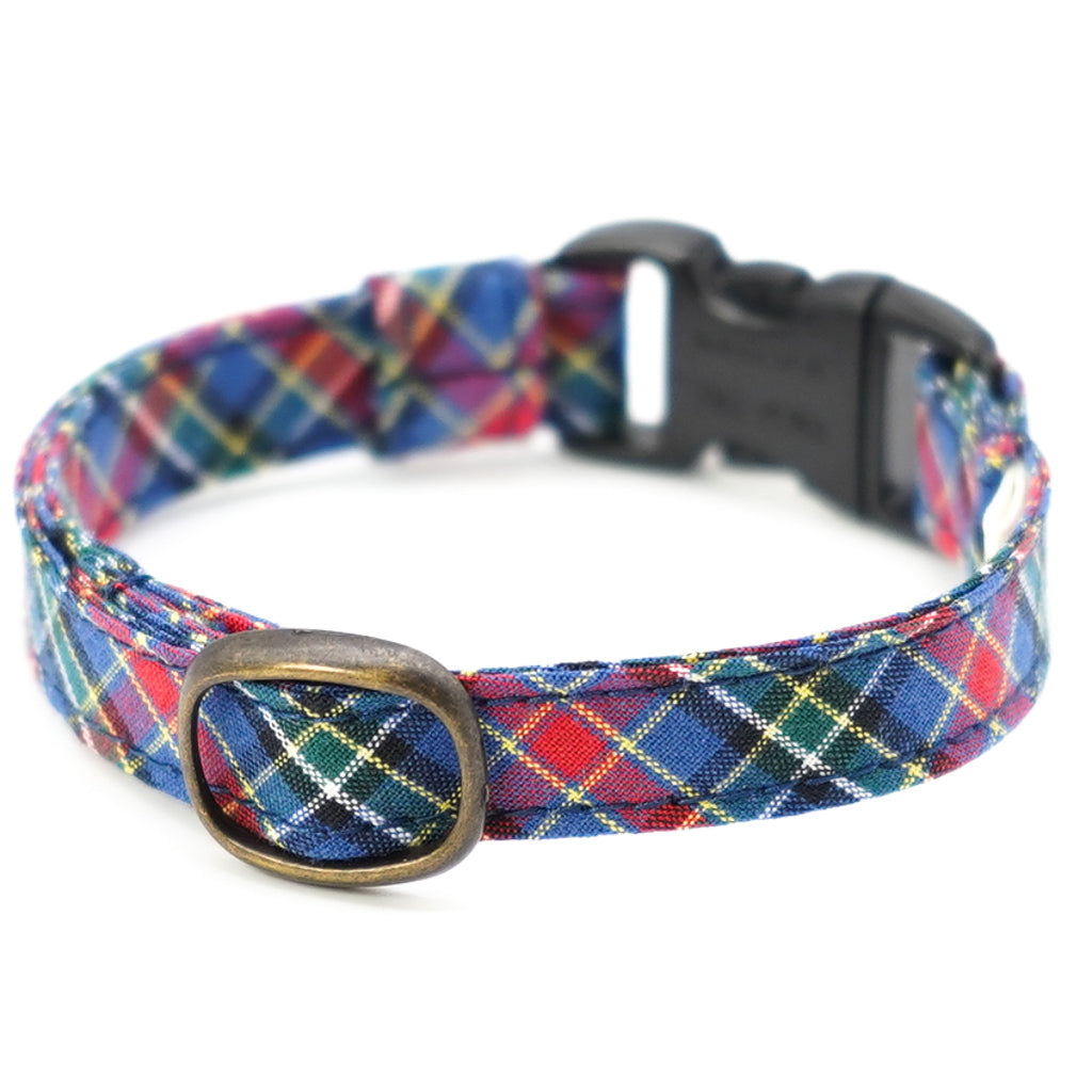 猫首輪 播州織タータンチェック ブルー