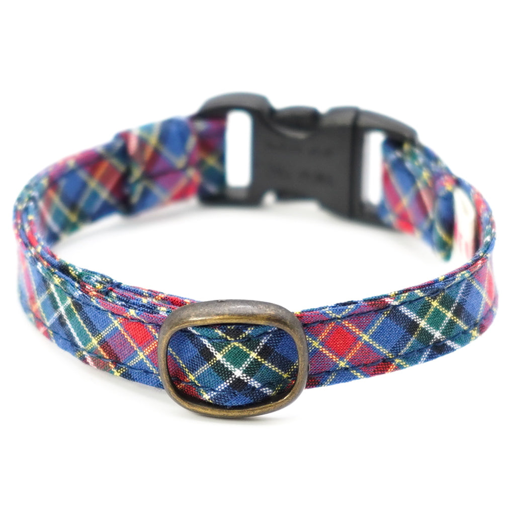 猫首輪 播州織タータンチェック ブルー