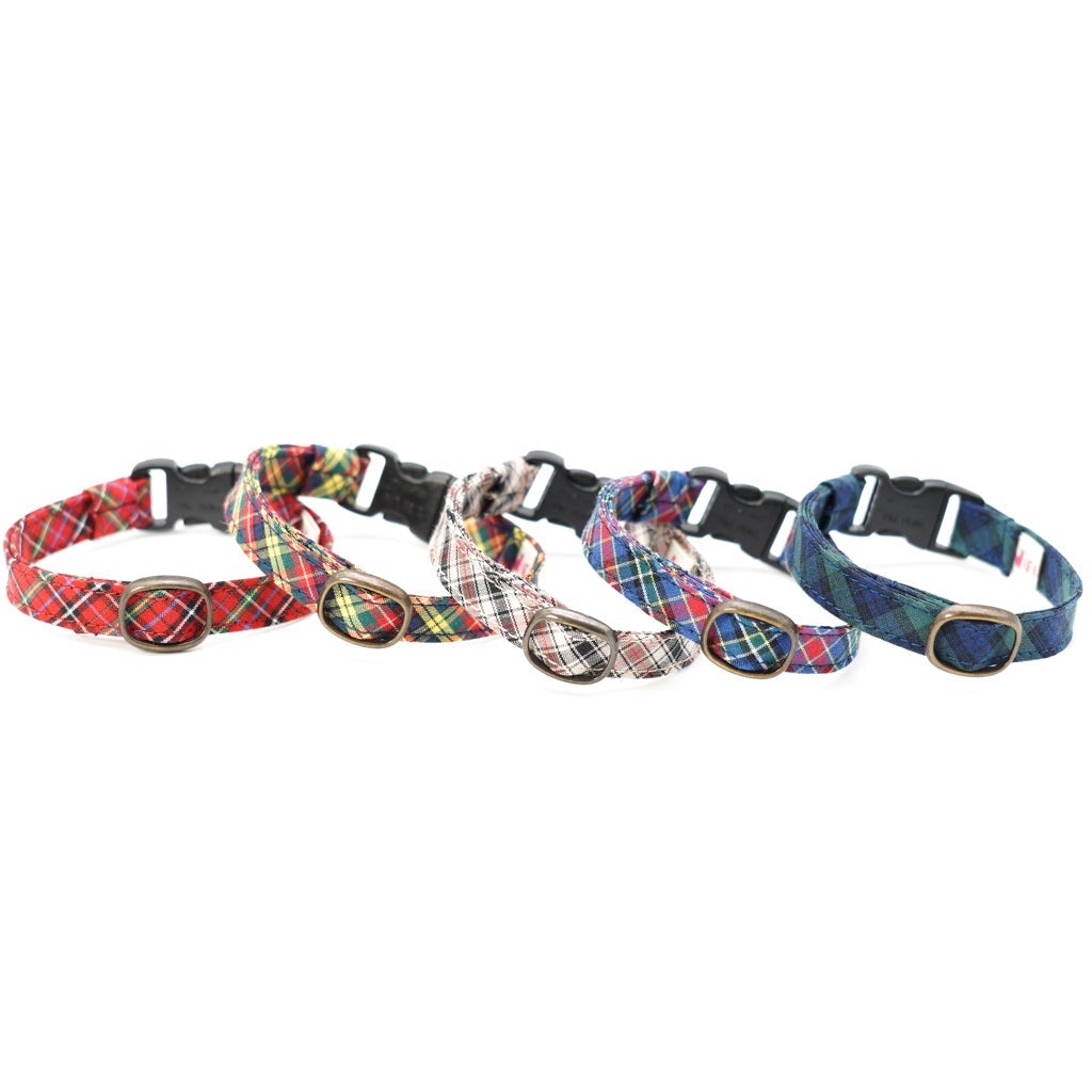 猫首輪 播州織タータンチェック ブラックウォッチ