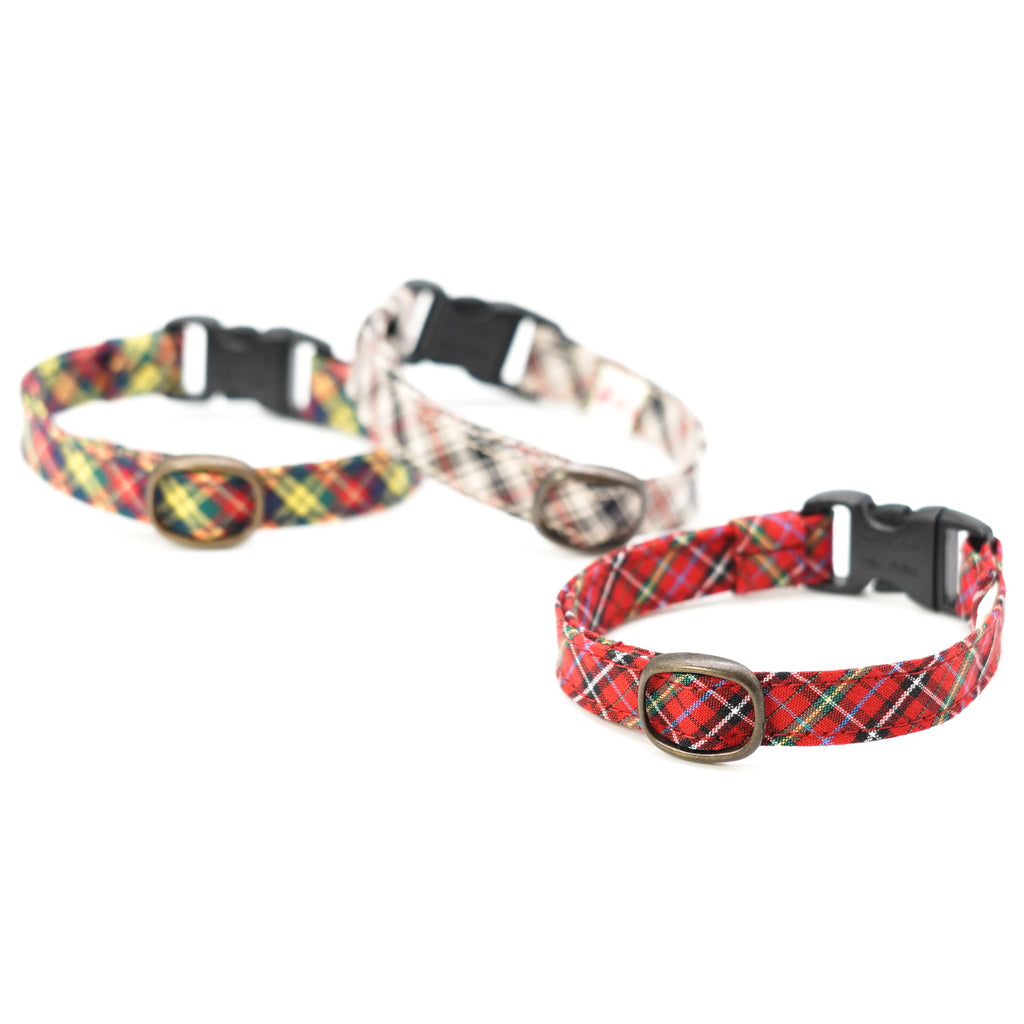 猫首輪 播州織タータンチェック レッド