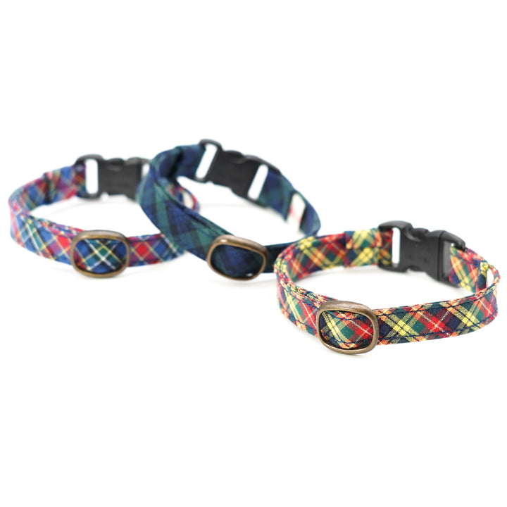 猫首輪 播州織タータンチェック ブルー