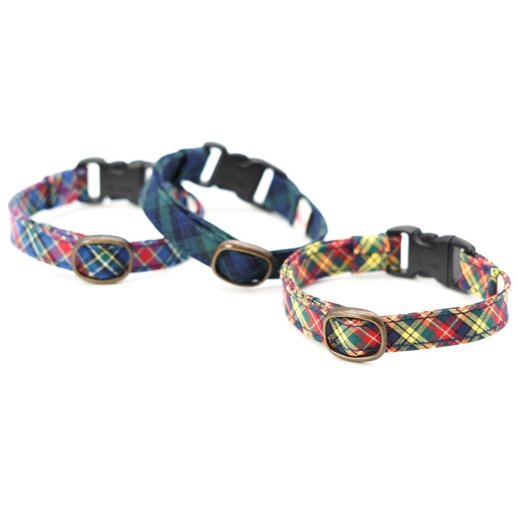 猫首輪 播州織タータンチェック ブラックウォッチ