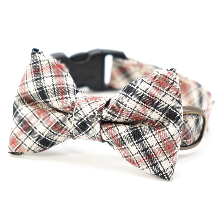 リボン付き猫首輪 播州織タータンチェック ブラウン