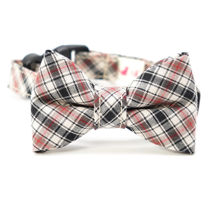 リボン付き猫首輪 播州織タータンチェック ブラウン