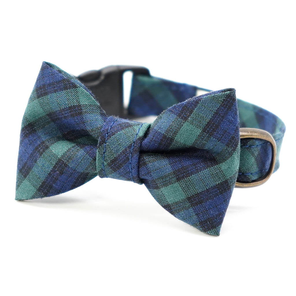 リボン付き猫首輪 播州織タータンチェック ブラックウォッチ