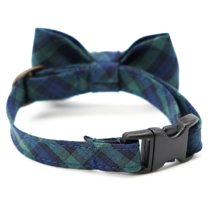リボン付き猫首輪 播州織タータンチェック ブラックウォッチ