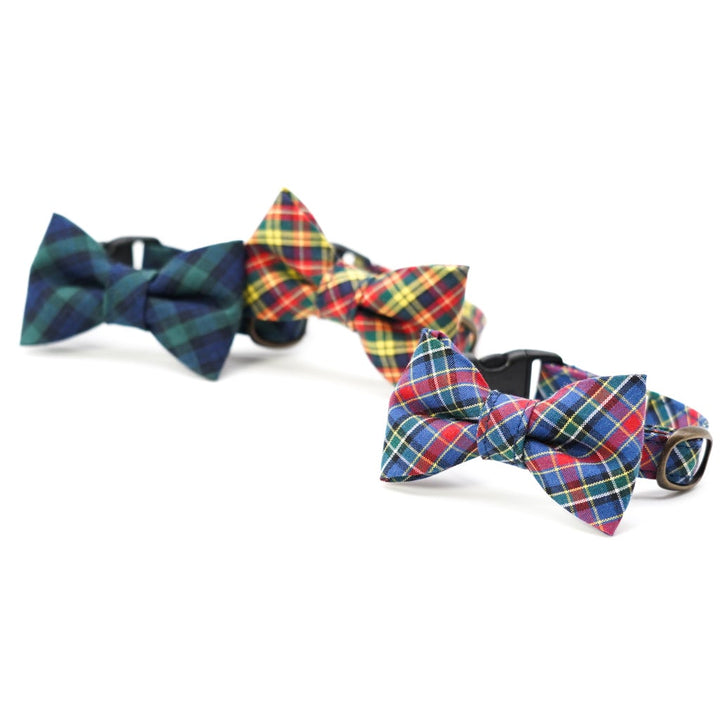 リボン付き猫首輪 播州織タータンチェック ブラックウォッチ