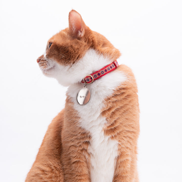 チロル猫首輪  ジオメトリック レッド