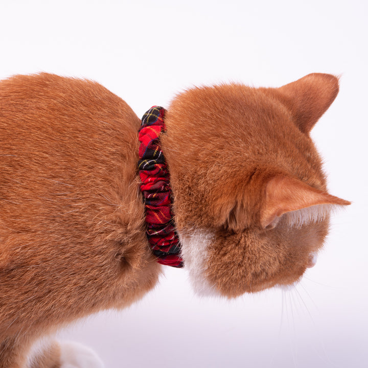 シュシュ猫首輪 タータンチェック レッド