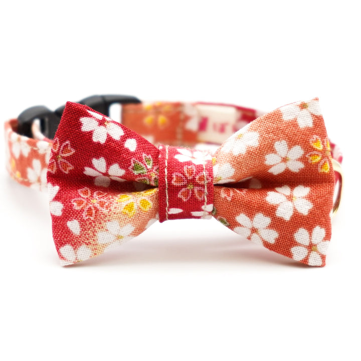 リボン付き猫首輪 はんなり桜 レッド