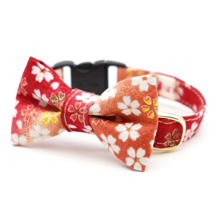リボン付き猫首輪 はんなり桜 レッド