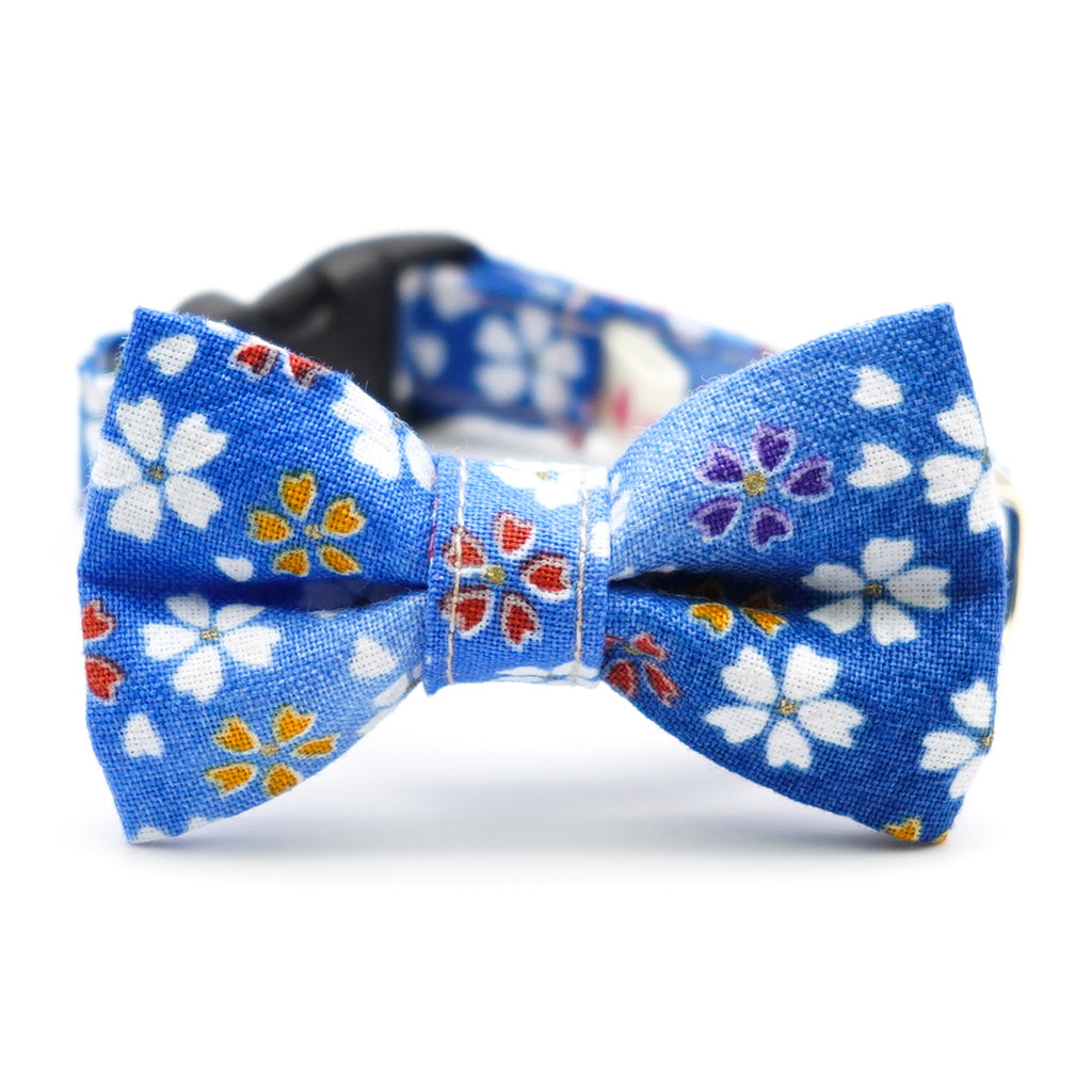 リボン付き猫首輪 はんなり桜 ブルー