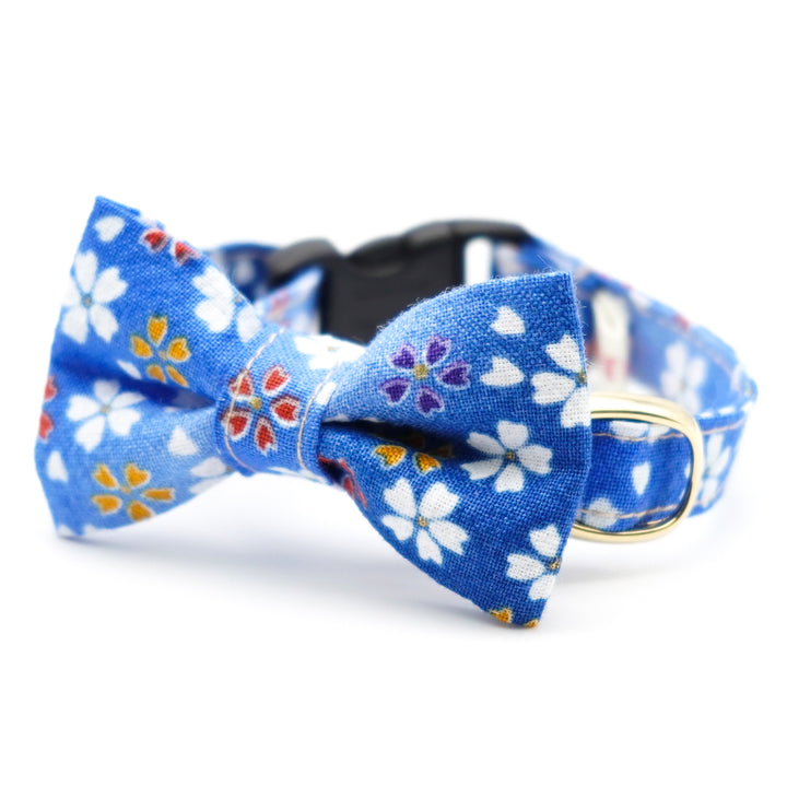 リボン付き猫首輪 はんなり桜 ブルー
