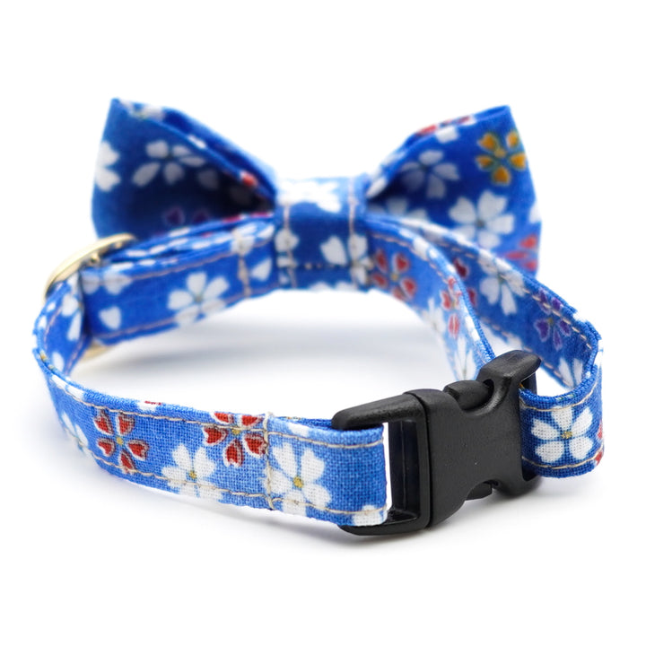 リボン付き猫首輪 はんなり桜 ブルー