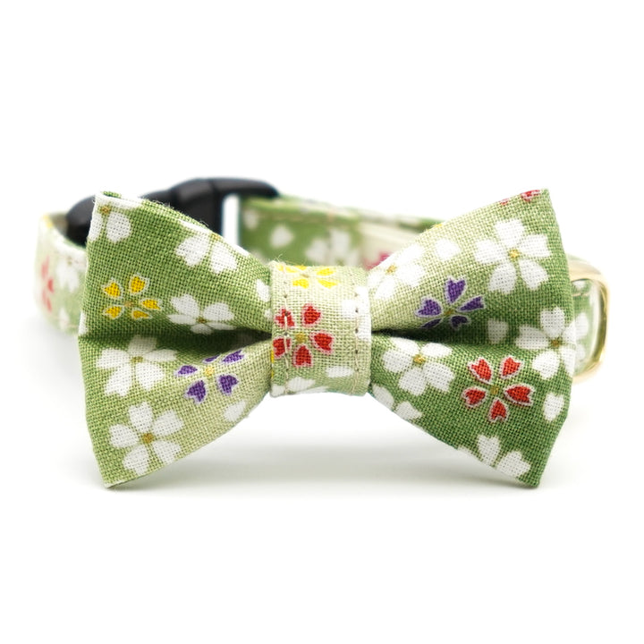 リボン付き猫首輪 はんなり桜 グリーン