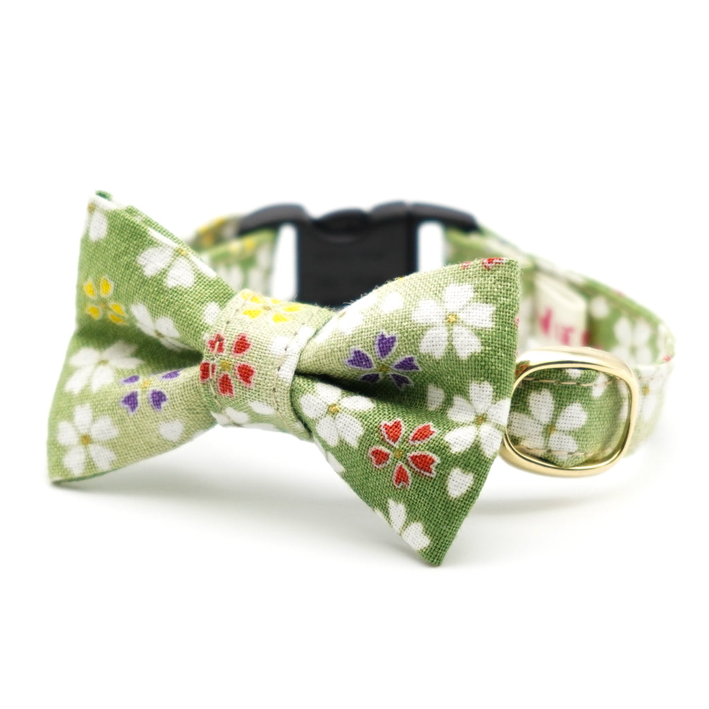 リボン付き猫首輪 はんなり桜 グリーン