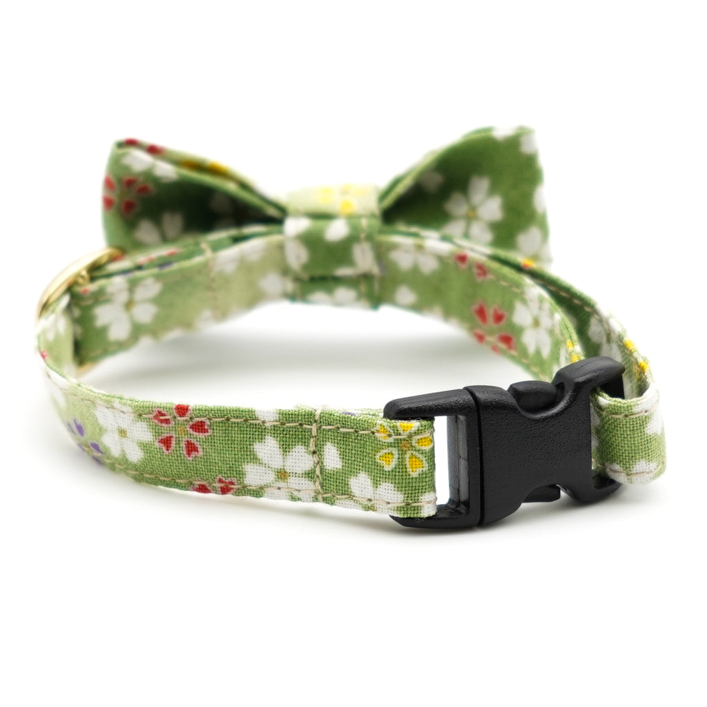 リボン付き猫首輪 はんなり桜 グリーン