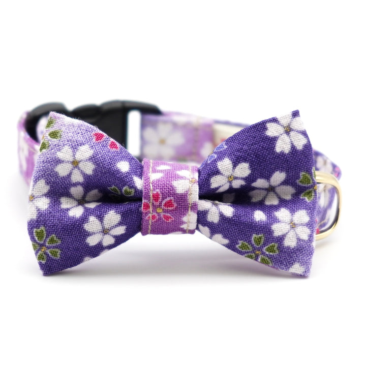 リボン付き猫首輪 はんなり桜 パープル