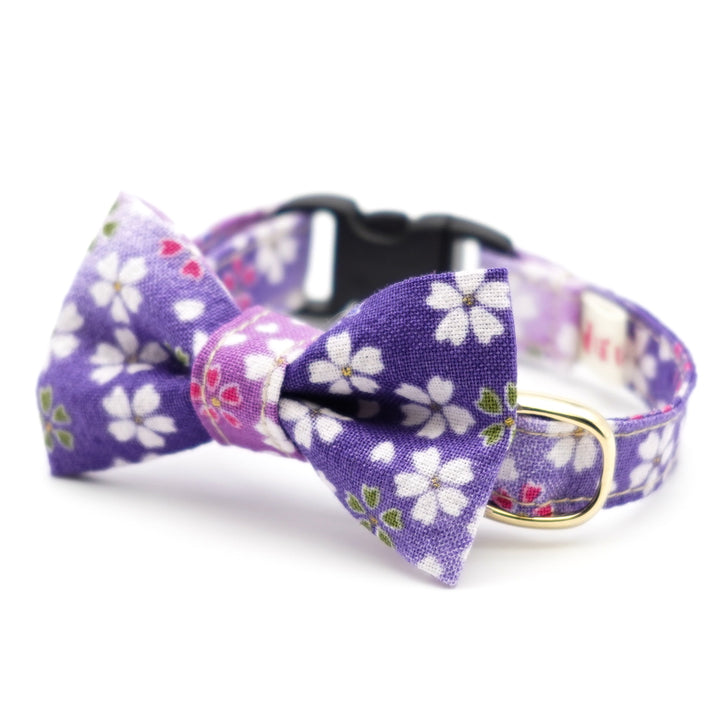 リボン付き猫首輪 はんなり桜 パープル