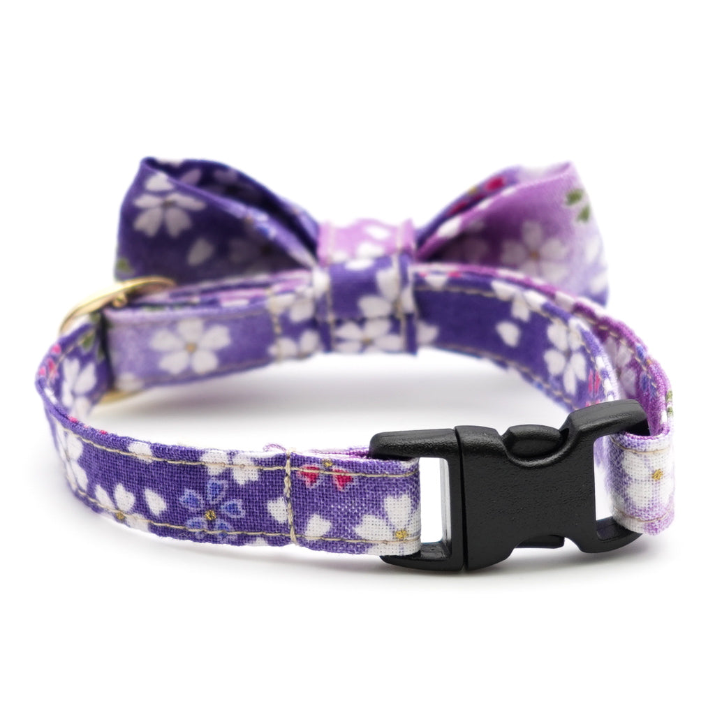 リボン付き猫首輪 はんなり桜 パープル