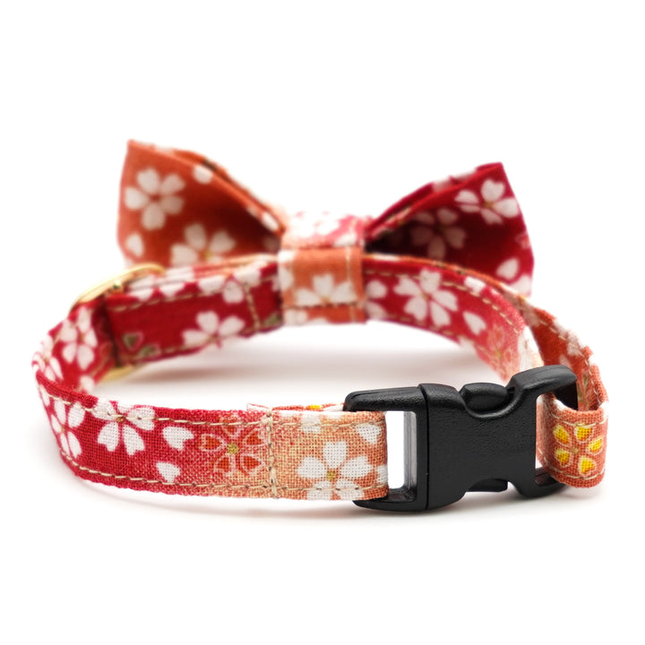 リボン付き猫首輪 はんなり桜 レッド