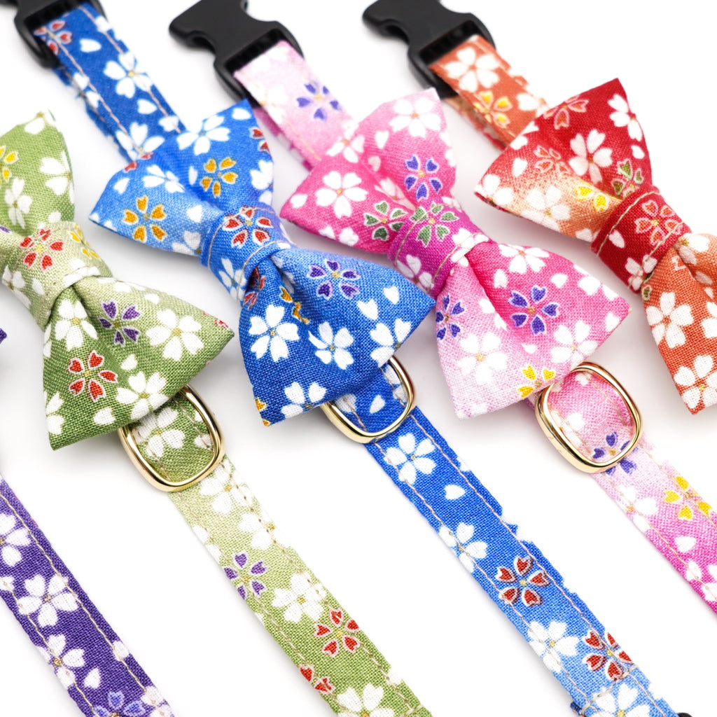 リボン付き猫首輪 はんなり桜 パープル