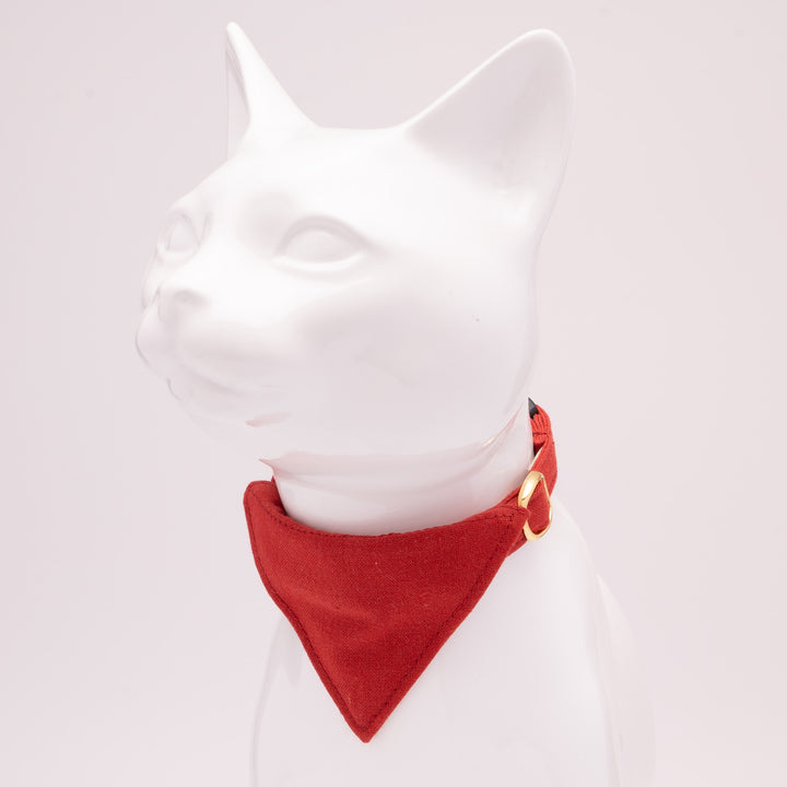 バンダナ付き猫首輪　MUJIコットンプレーン　赤紅