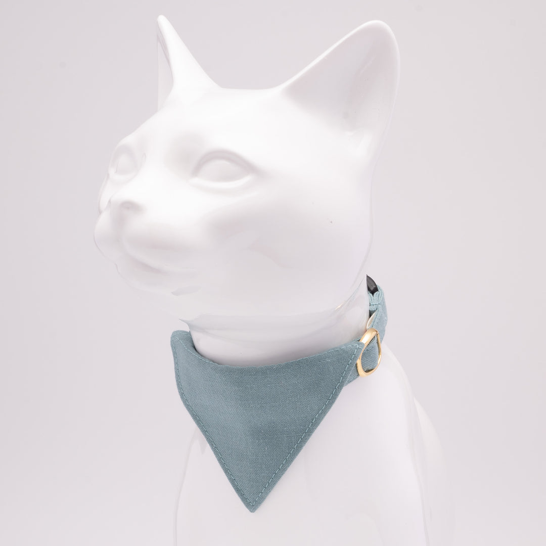 バンダナ付き猫首輪　MUJIコットンプレーン　青緑