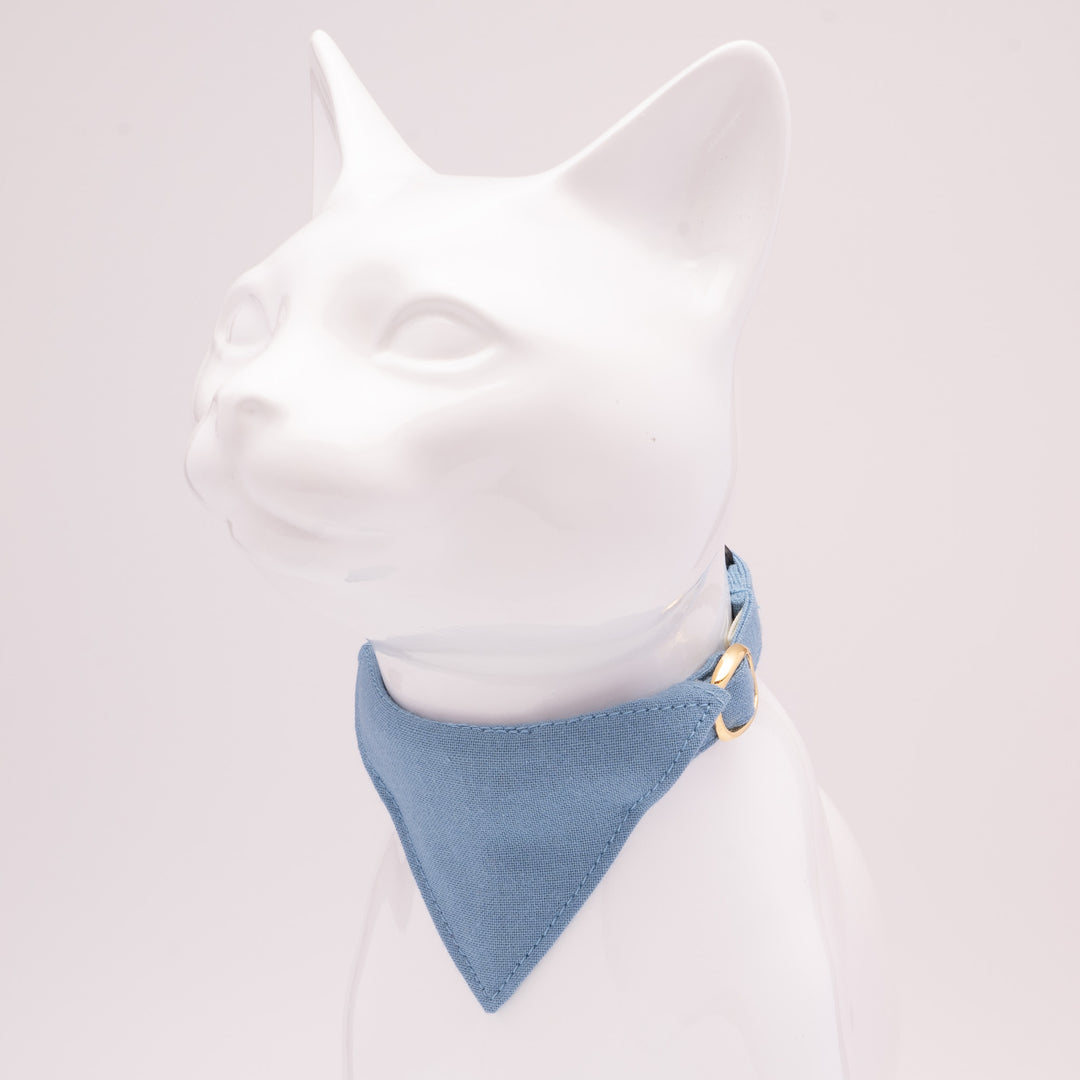 バンダナ付き猫首輪　MUJIコットンプレーン　秋空