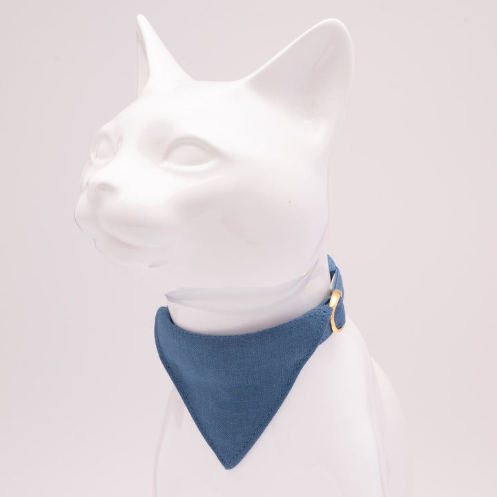 バンダナ付き猫首輪　MUJIコットンプレーン　露草