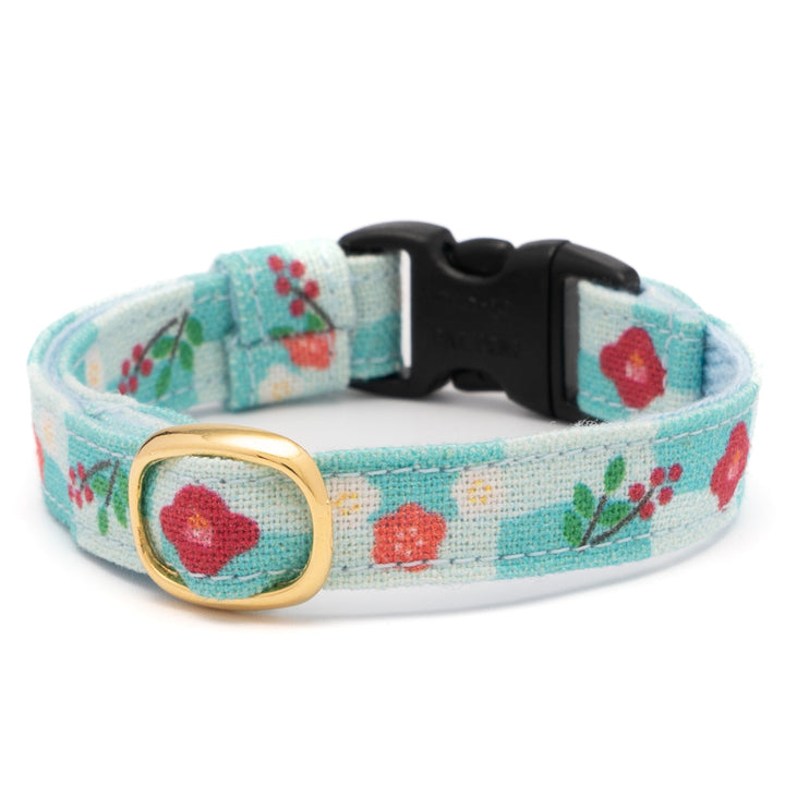 グラフィック猫首輪　冬の花　水色【限定モデル】