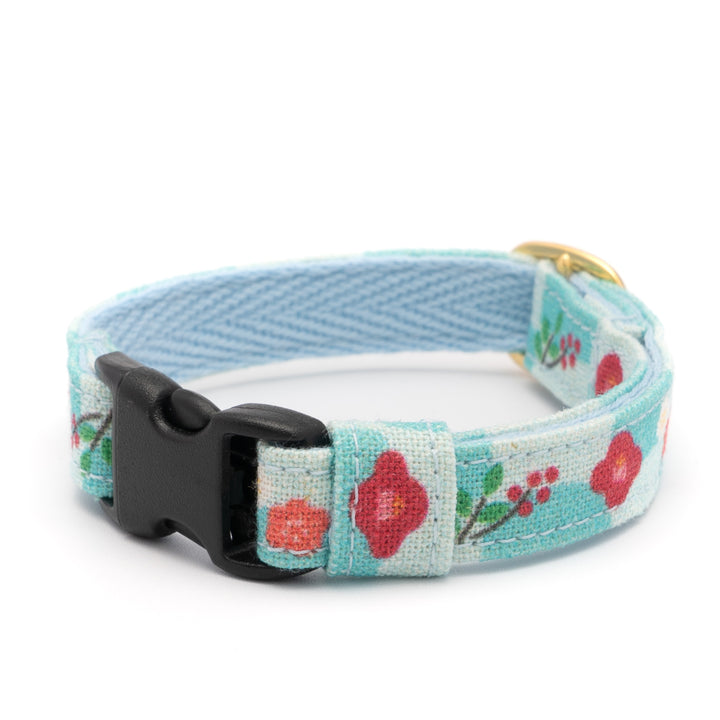 グラフィック猫首輪　冬の花　水色【限定モデル】