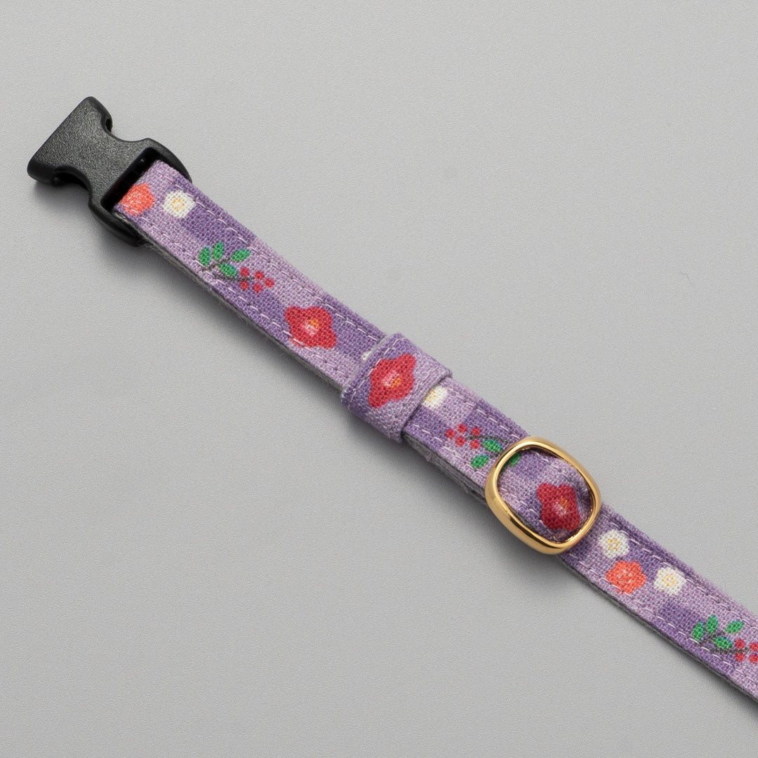 グラフィック猫首輪　冬の花　紫色【限定モデル】