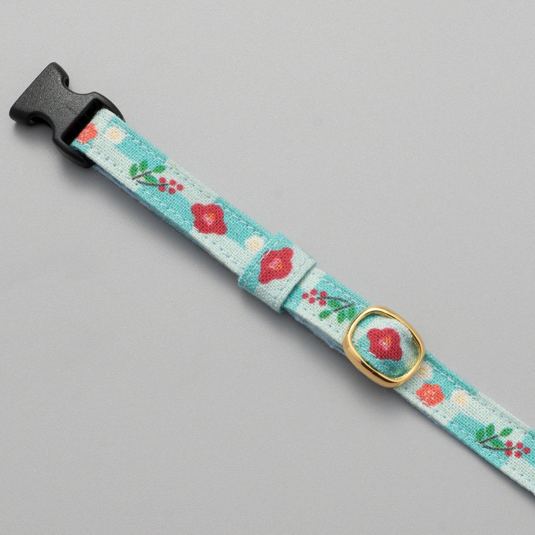 グラフィック猫首輪　冬の花　水色【限定モデル】