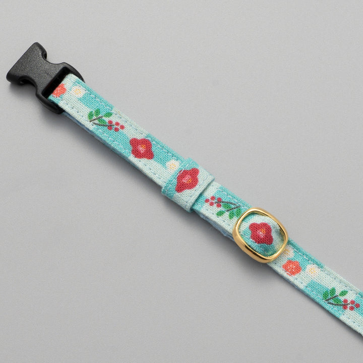 グラフィック猫首輪　冬の花　水色【限定モデル】