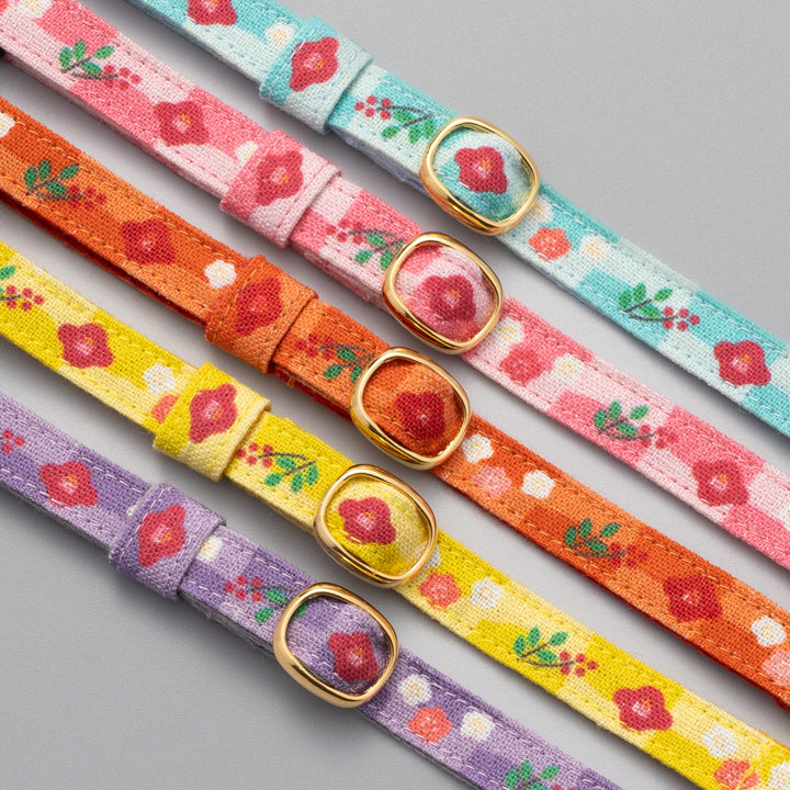 グラフィック猫首輪　冬の花　水色【限定モデル】