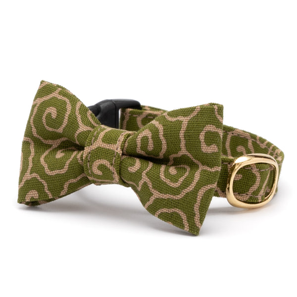 リボン付き猫首輪　唐草うずまき　緑