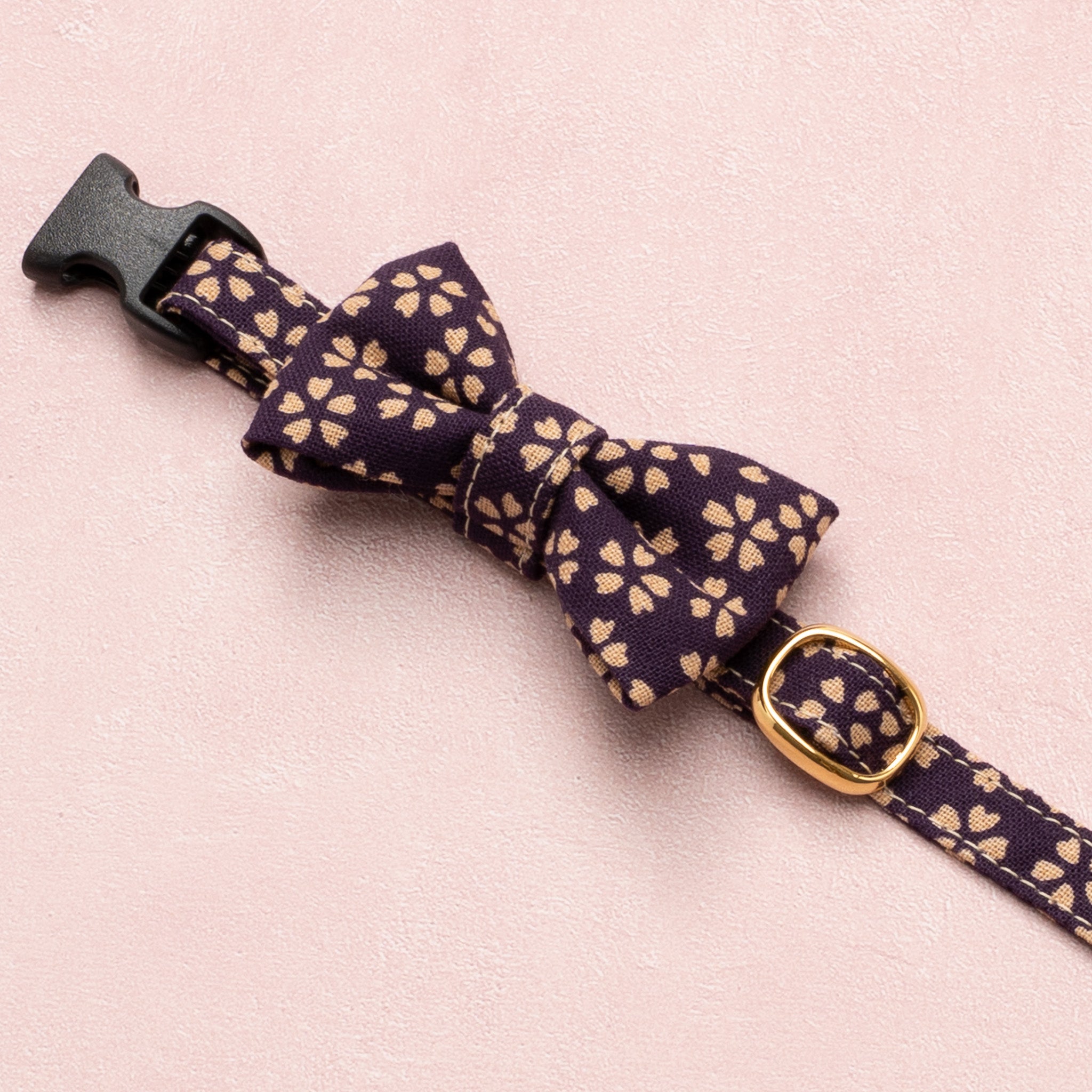 リボン付き猫首輪 小櫻小紋 紫色｜ぽぽねこ公式オンラインショップ