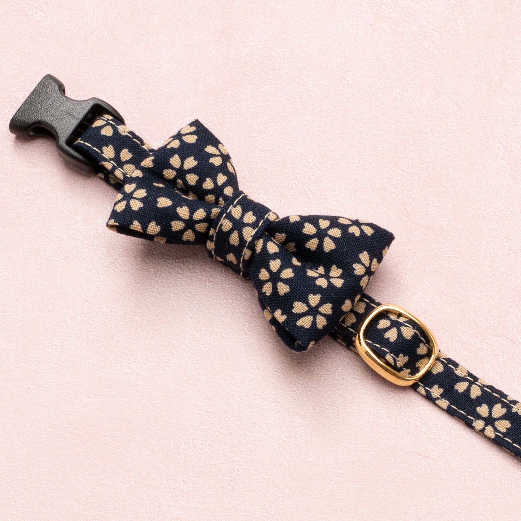 リボン付き猫首輪 小櫻小紋 藍色｜ぽぽねこ公式オンラインショップ