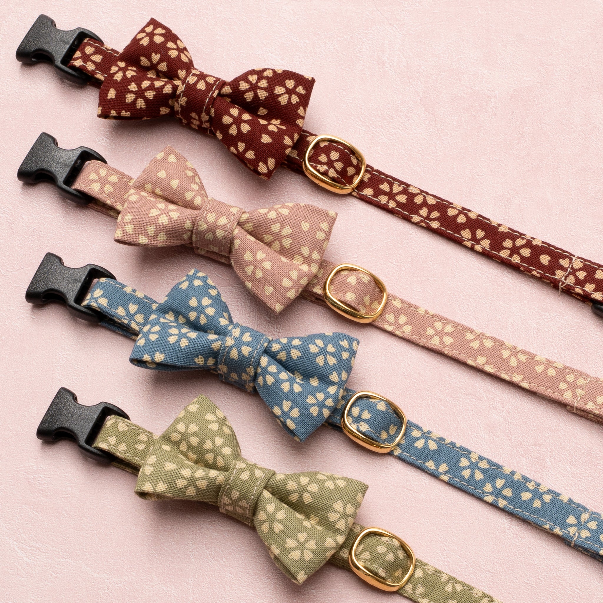 リボン付き猫首輪 小櫻小紋 瑠璃色｜ぽぽねこ公式オンラインショップ