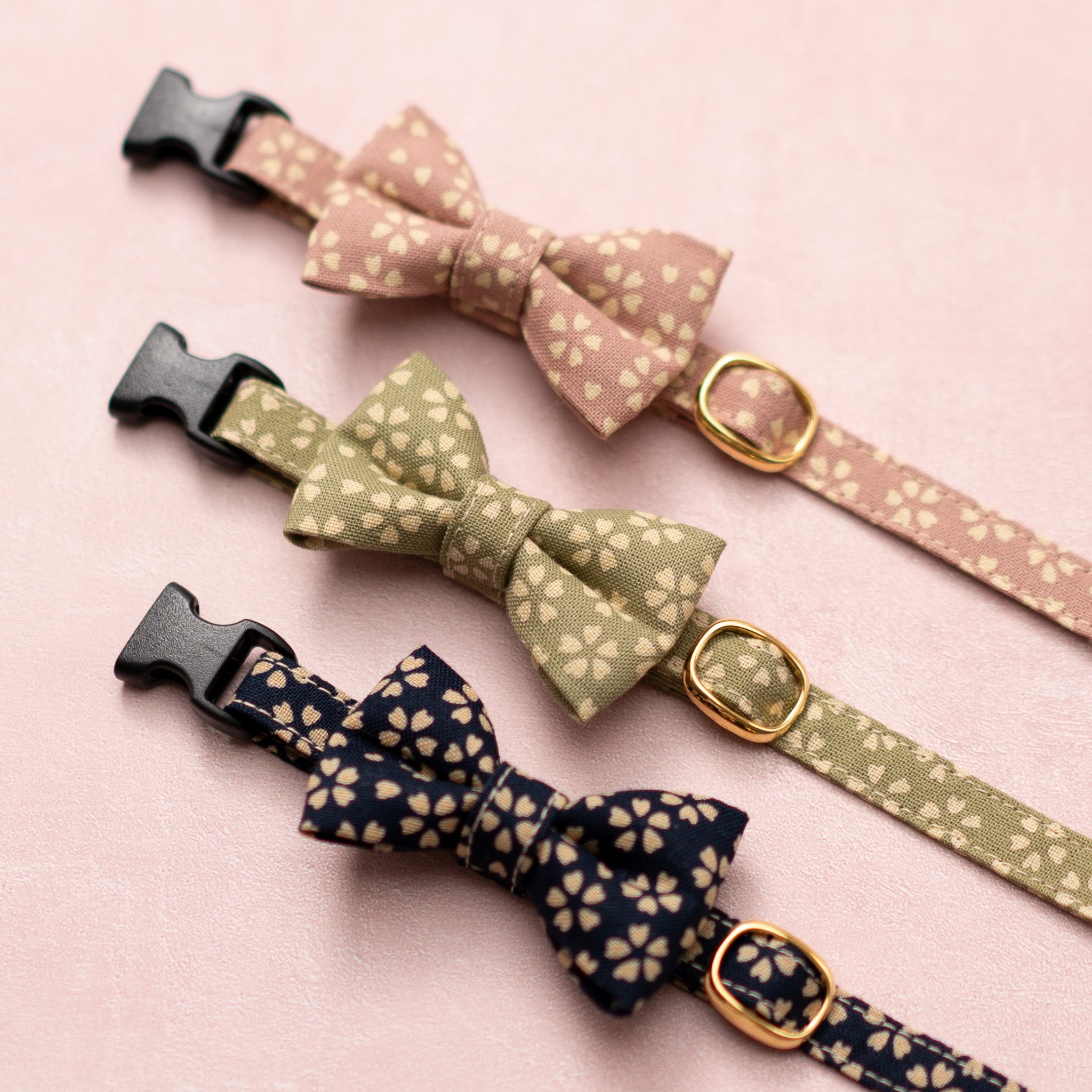 リボン付き猫首輪 小櫻小紋 藍色｜ぽぽねこ公式オンラインショップ