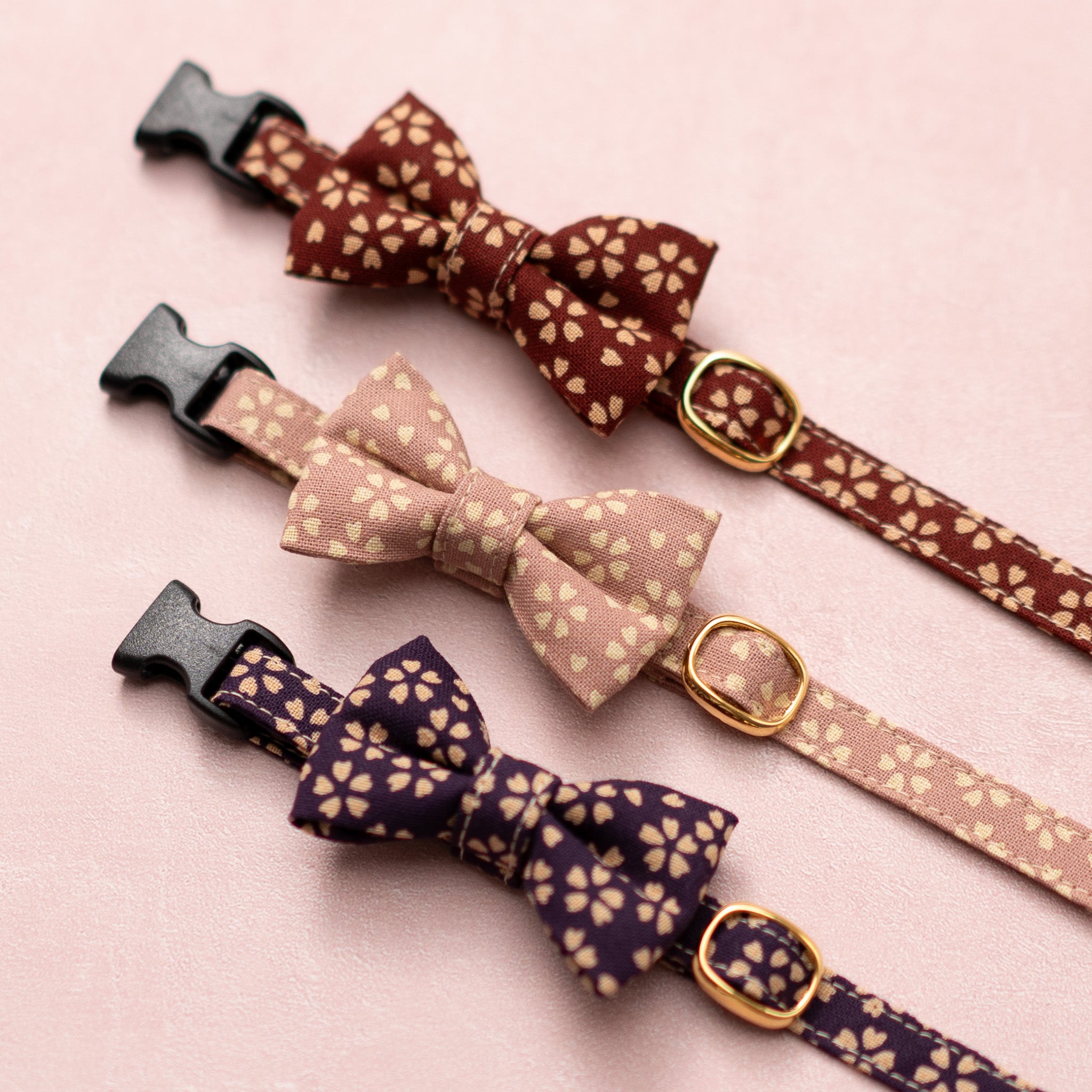 リボン付き猫首輪 小櫻小紋 紫色｜ぽぽねこ公式オンラインショップ