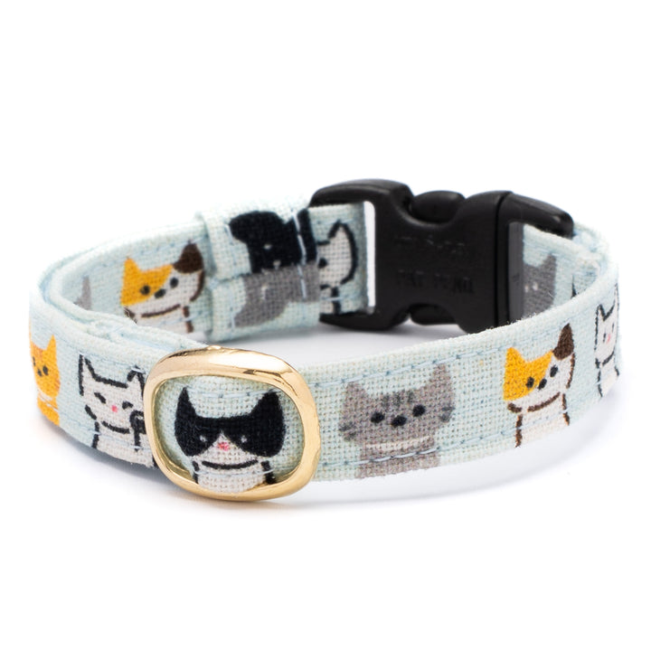 グラフィック猫首輪　色いろ猫　くすみブルー【限定モデル】