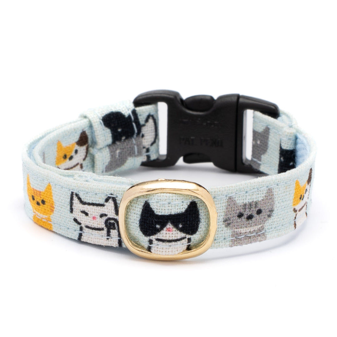 グラフィック猫首輪　色いろ猫　くすみブルー【限定モデル】