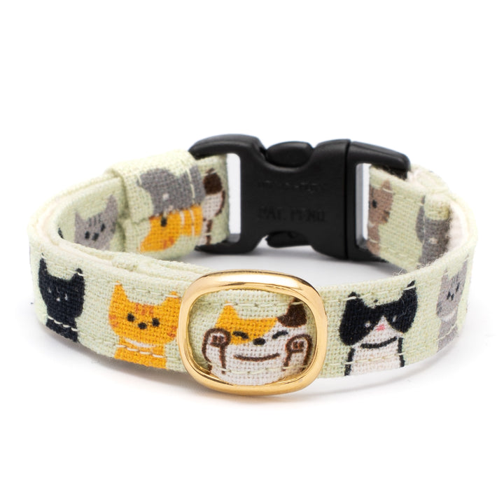 グラフィック猫首輪　色いろ猫　くすみグリーン【限定モデル】